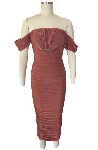 Rust Ruched Cowl Dress 12