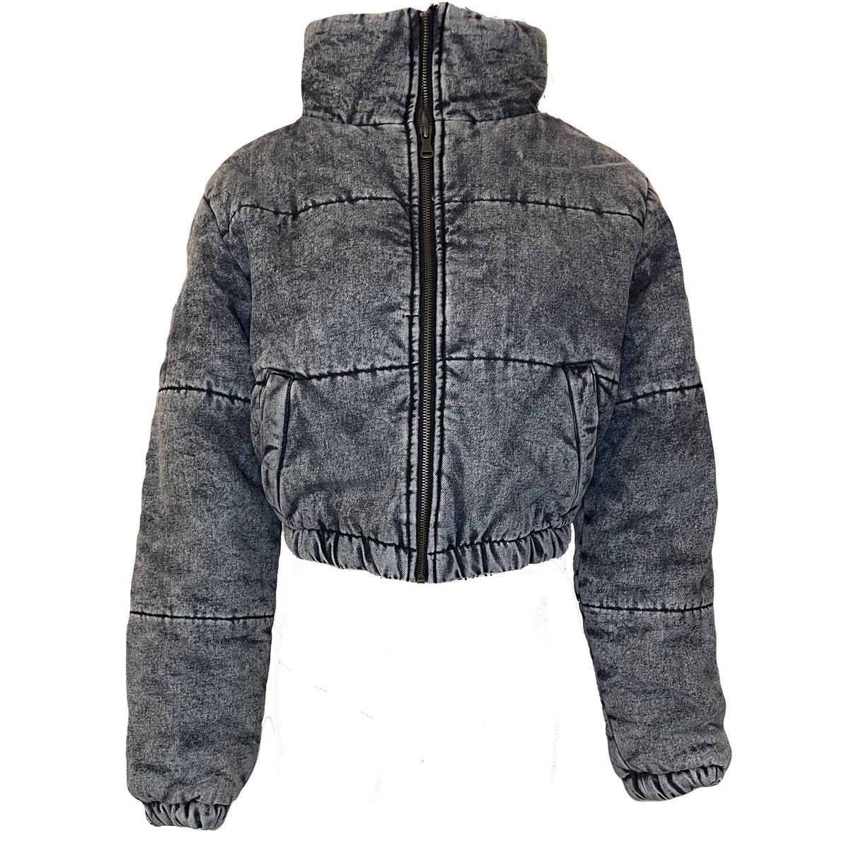 Washed Denim Puff Jacket